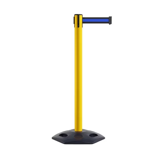 Stanchion Belt Barrier Rubber Base Yellow Post 7.5ftBk/Bl Belt, Montour Line, Mfr#: MSR630-YW-BBH-75